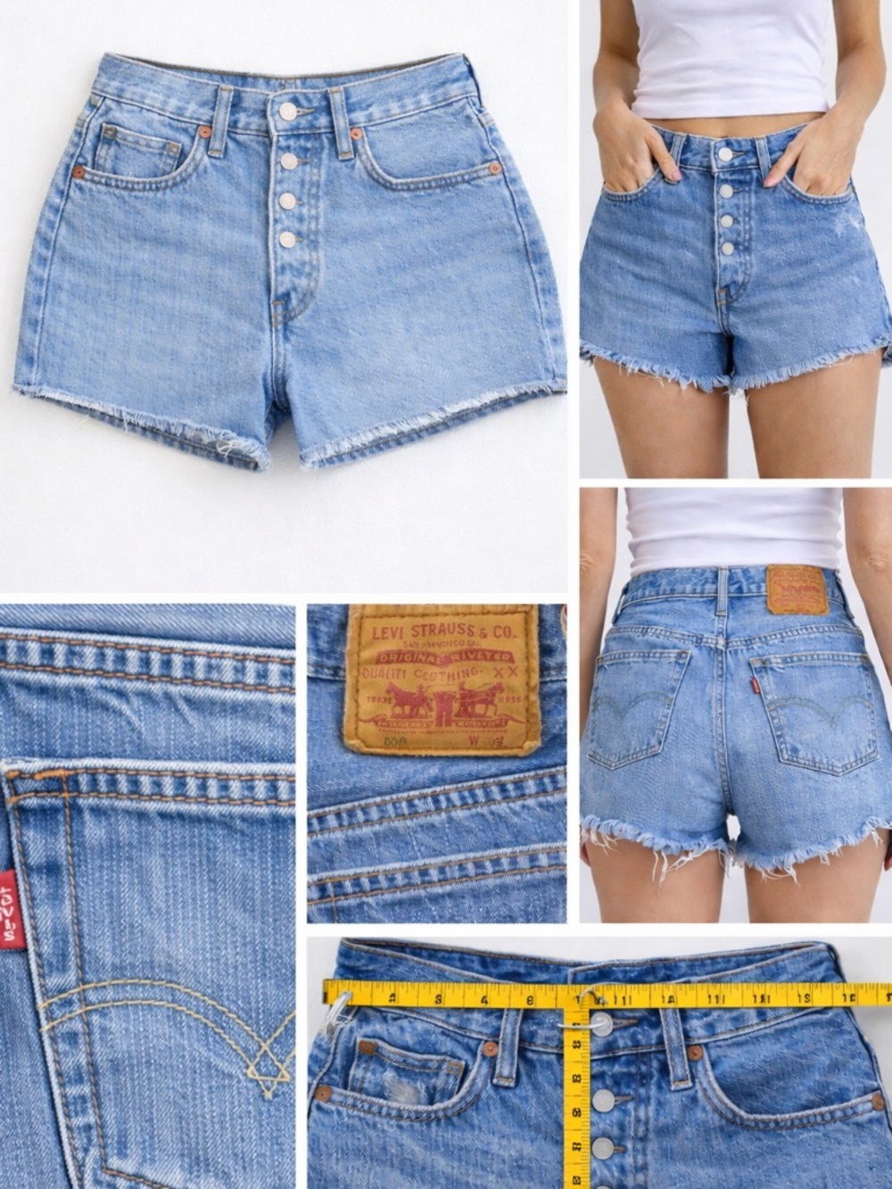 Levi's Light Blue High-Rise Button Fly Jean Shorts